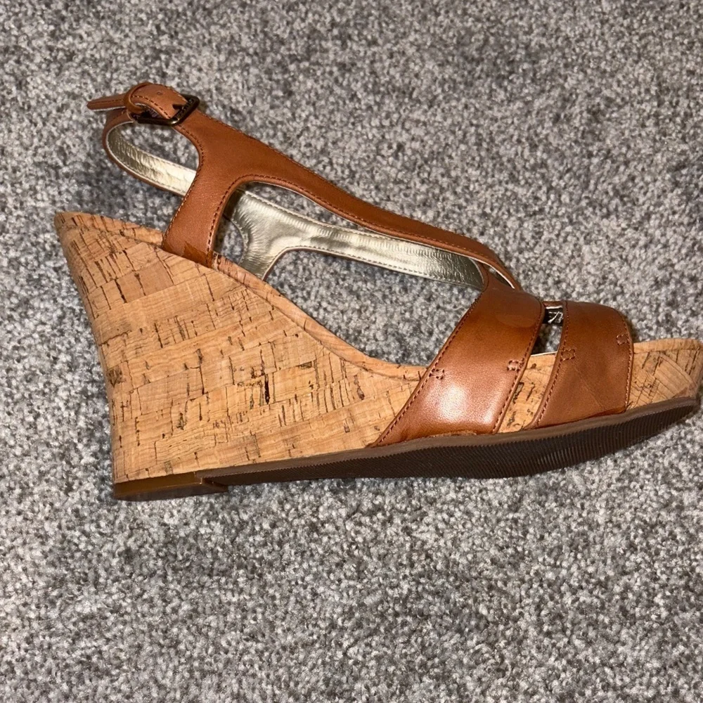 Guess Tan Leather Wedge Sandals